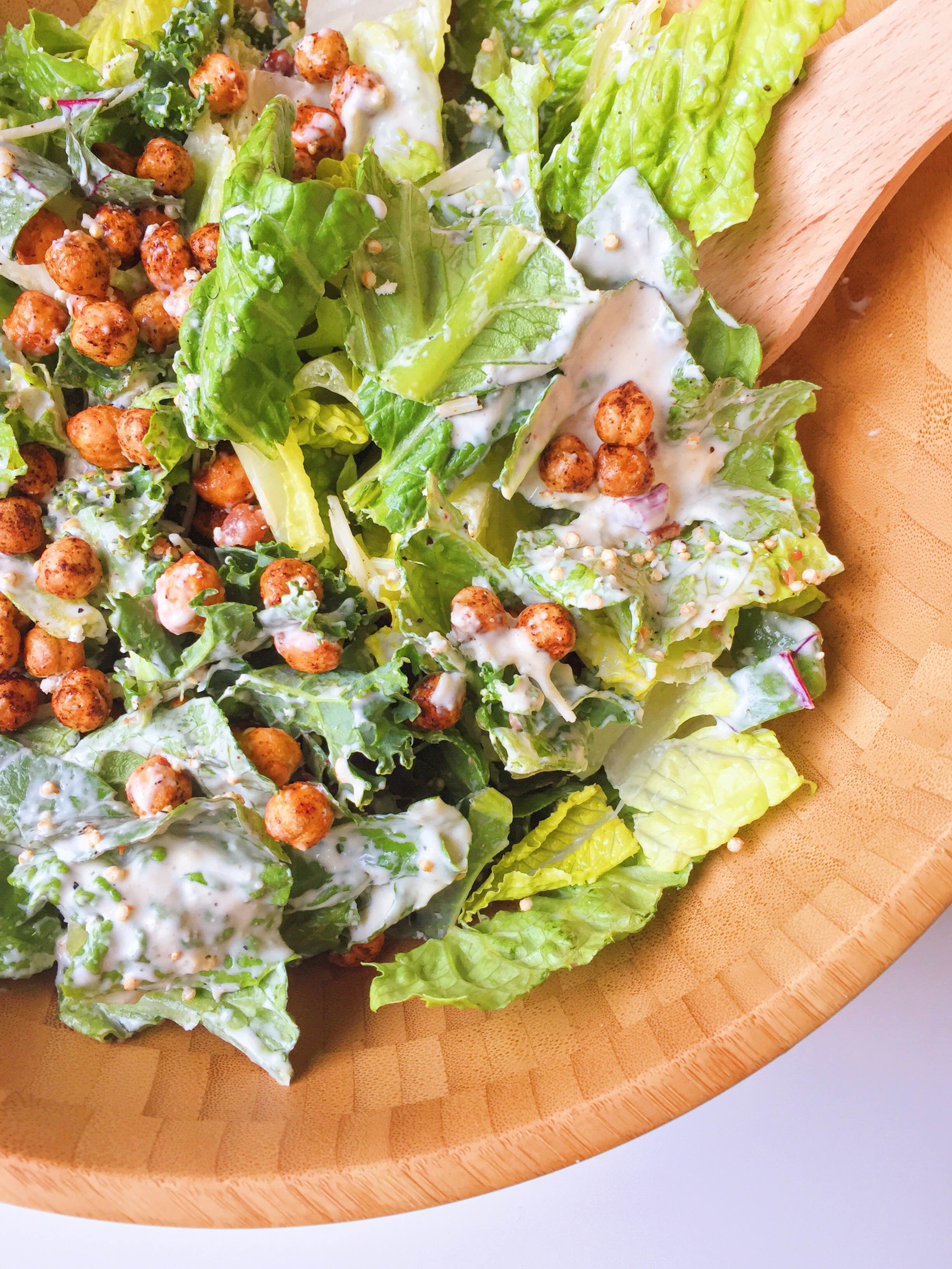 Caesar Salad with Crunchy Chickpea Croutons