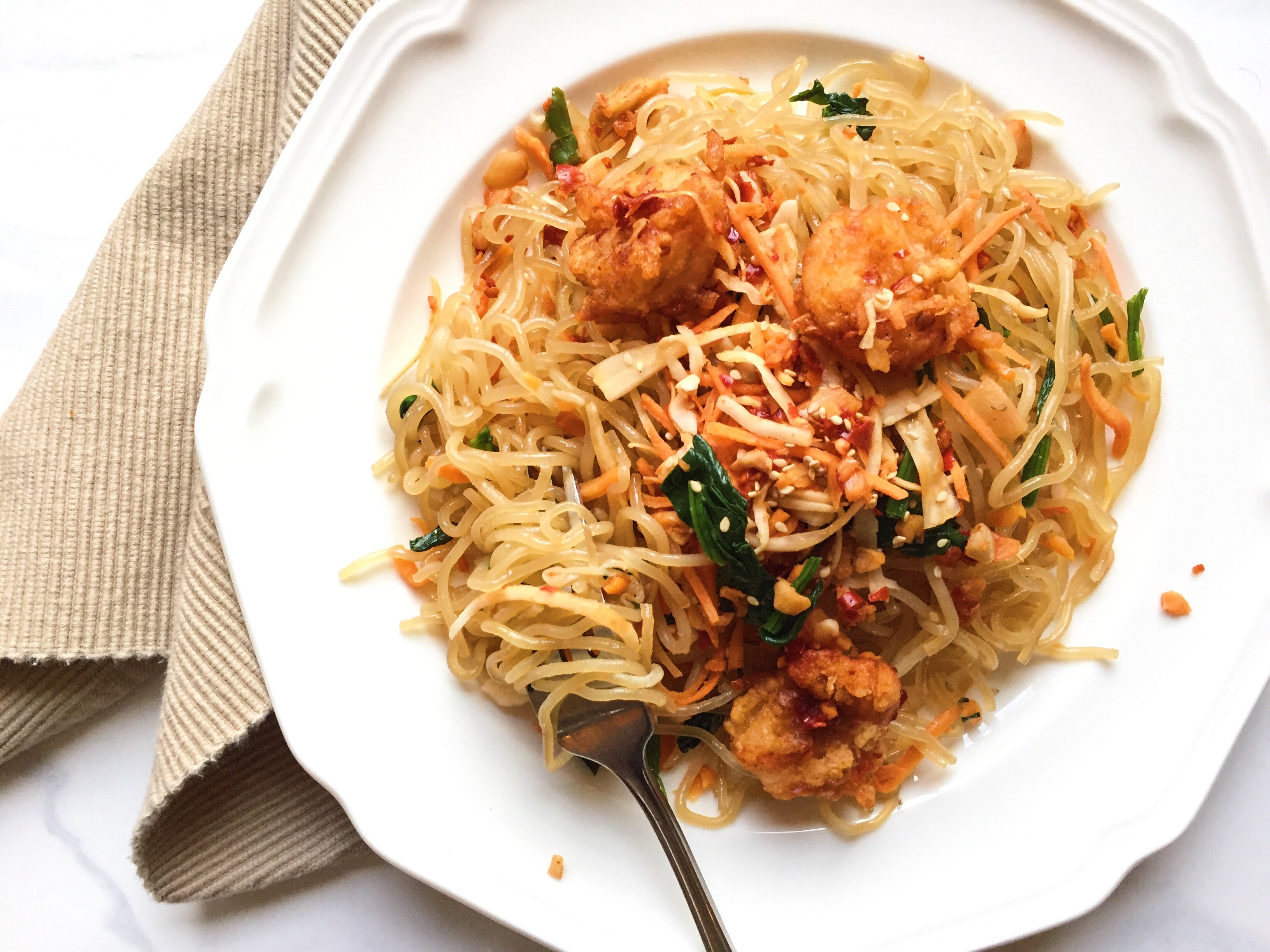 Sweet Potato Noodle Pad Thai with Ginger & Garlic Shrimp