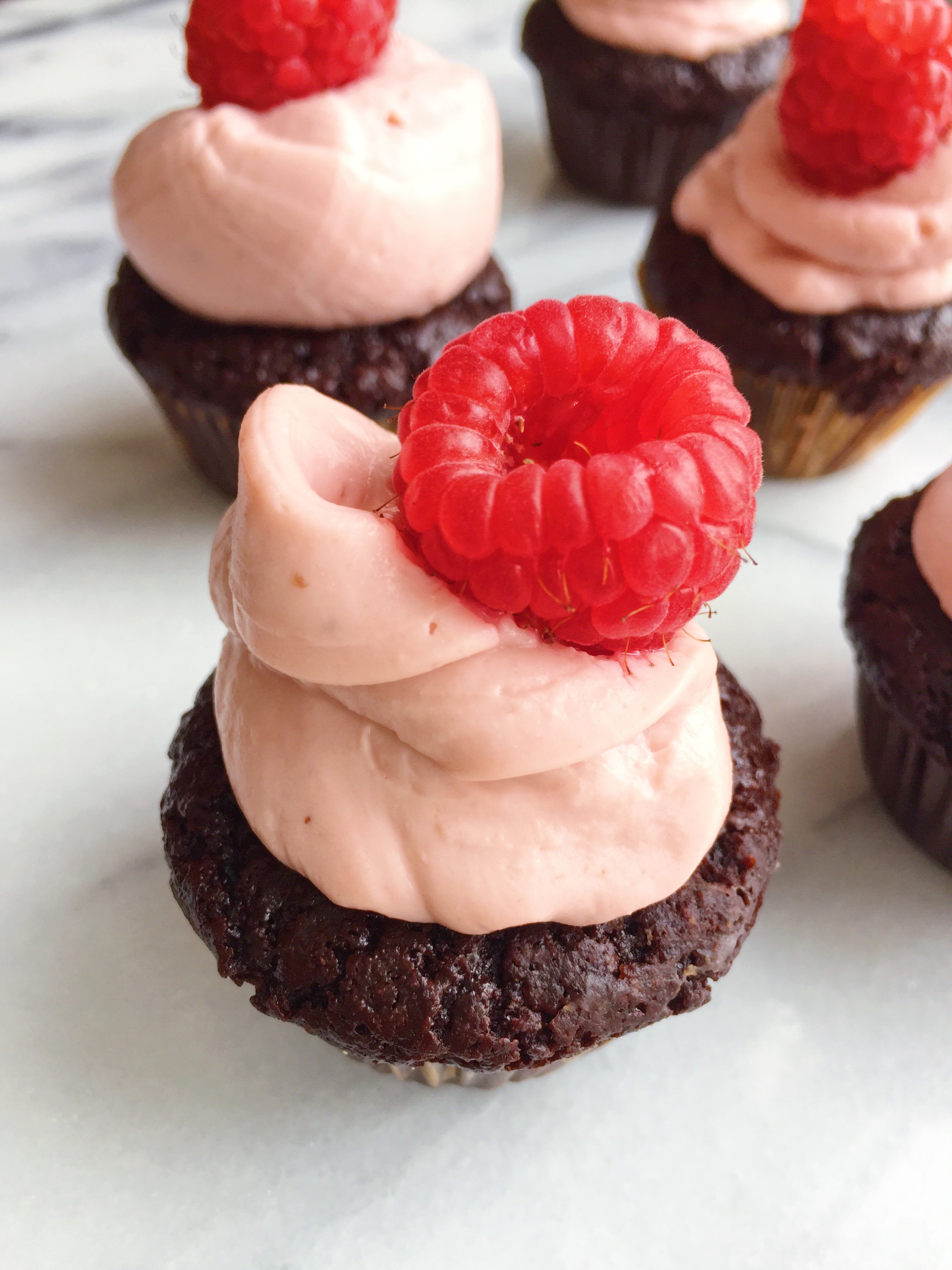 Almond Flour Chocolate Cupcakes with Raspberry Coconut Cream