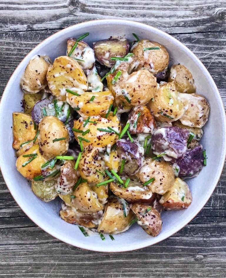 Creamy Garlic Roasted Potato Salad