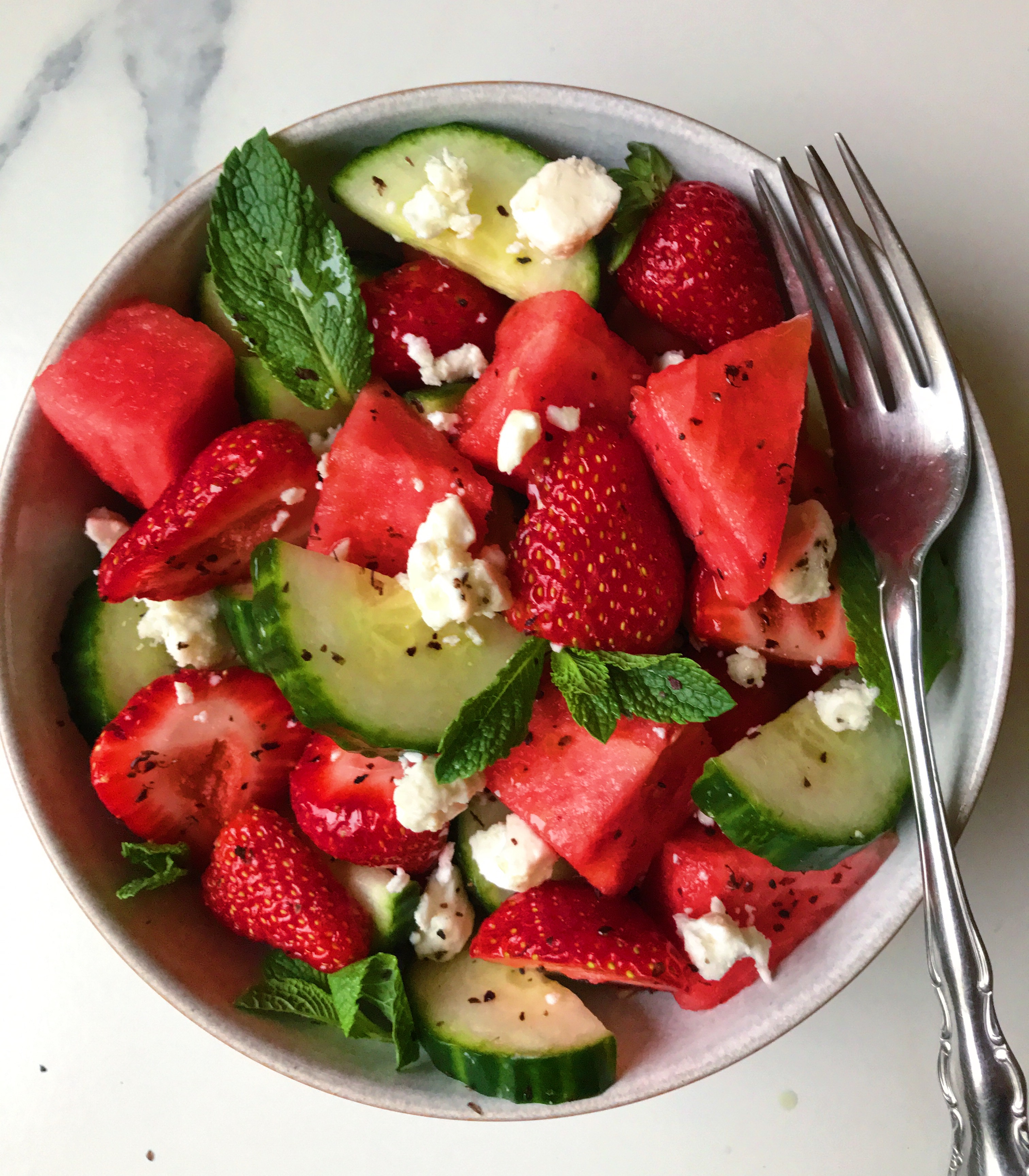Strawberry, Watermelon, Feta & Mint Cucumber Salad