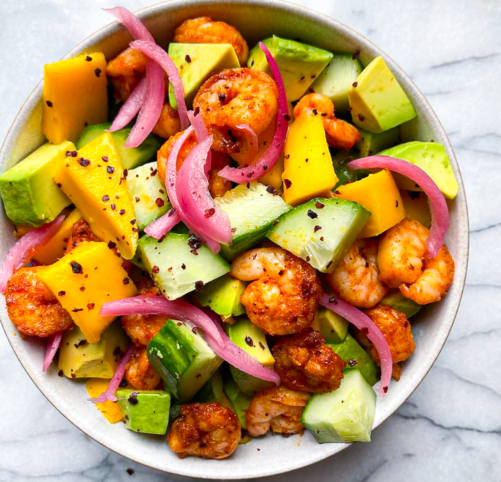 Honey Paprika Shrimp, Avocado and Mango Salad